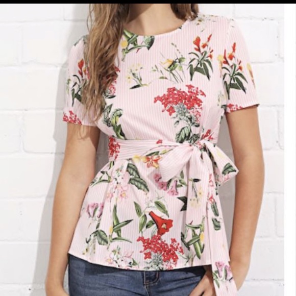 Tops - Knot Tie Floral & Striped Top NWOT